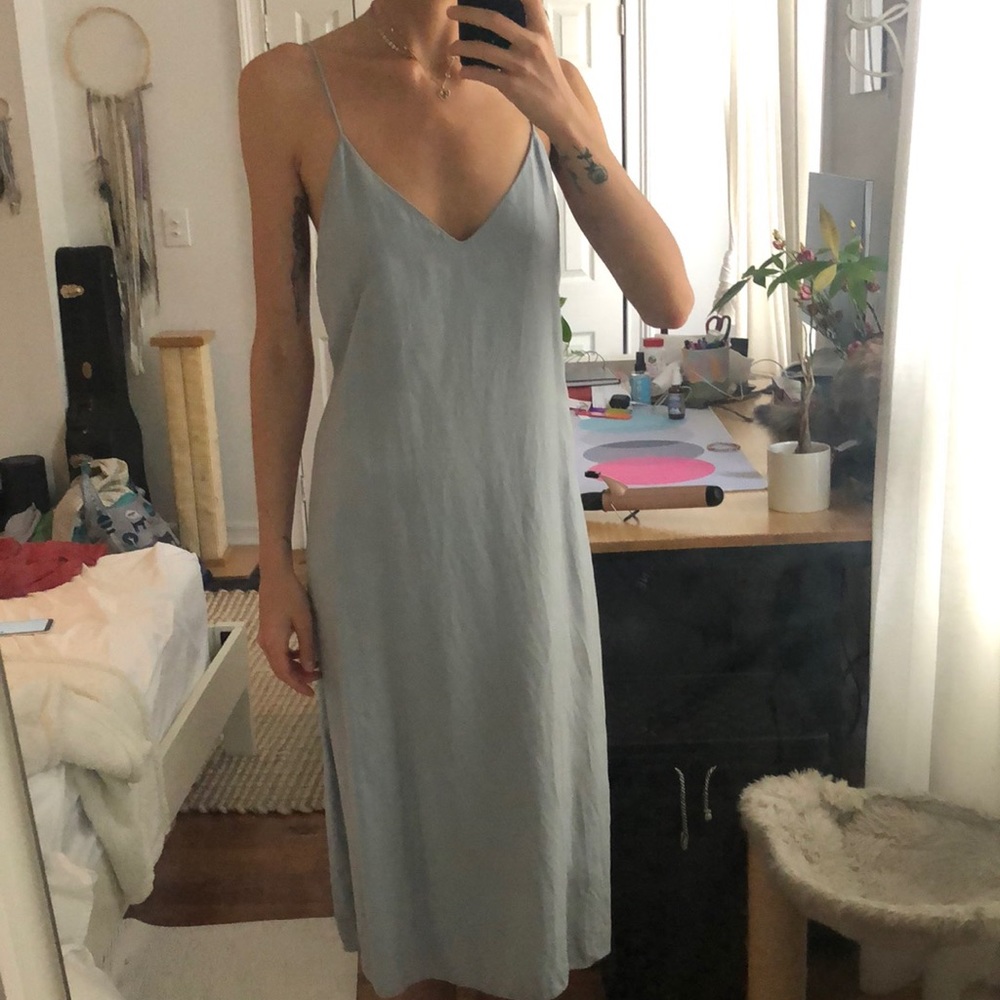 Reformation Linen Midi Dress Light Blue